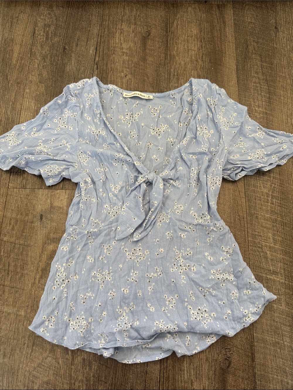 Abercrombie & Fitch Pale Blue Floral Tie-Front Blouse